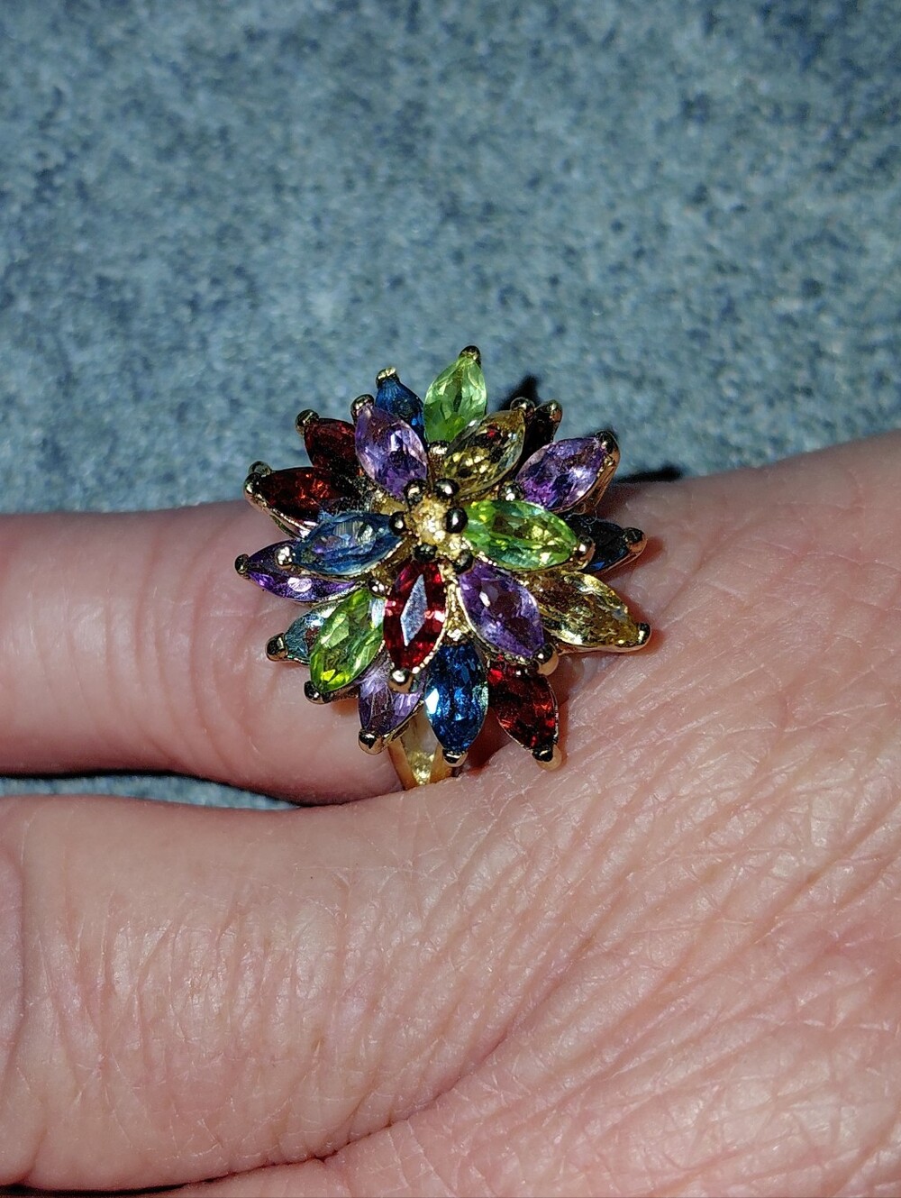 PAJ 925 Sterling gold Vermeil Multi Gemstone Flower Cocktail Ring Size 6.75 - Picture 3 of 7